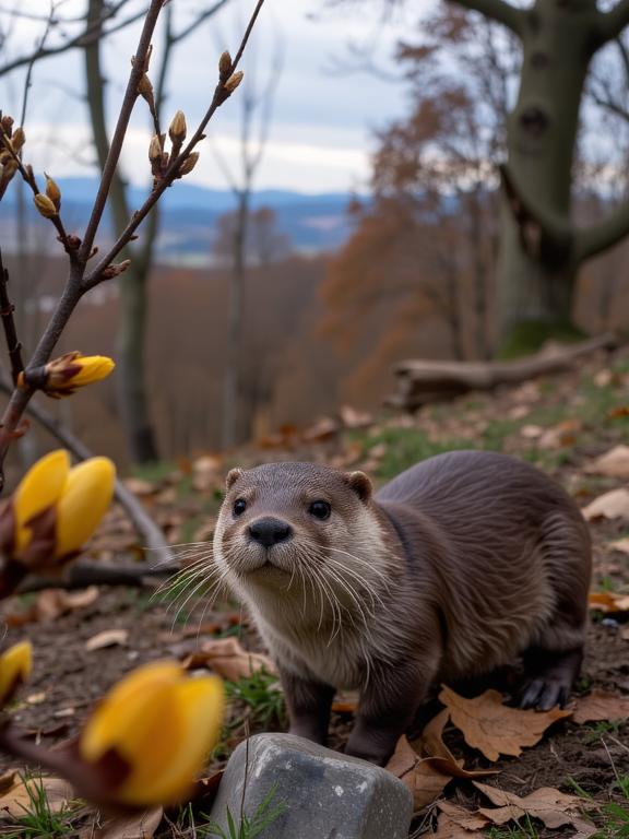 photograph, Huguenot blossoms and flowers, concept art, professionally shot of a Otter