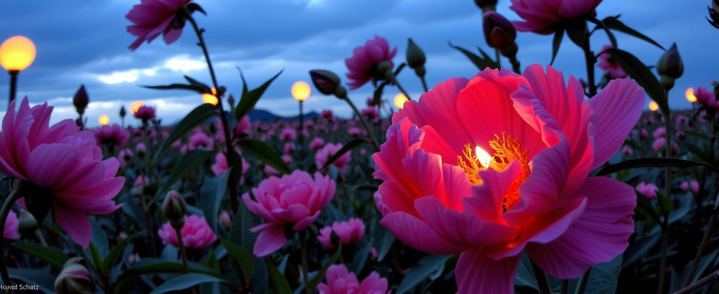 photograph, desolate blossoms with Peony, Tonalism, geometric pattern