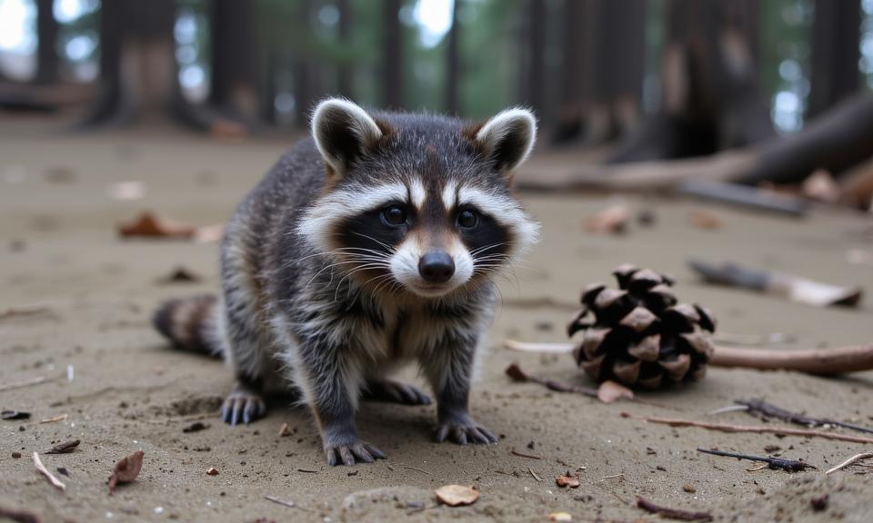 photograph, Golden ratio, dark blue theme , extreme close up shot of a Biopunk Baggy Tiny Raccoon Pok mon