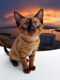 stylized by Ken Howard and Eugene Leroy and Yasushi Nirasawa , photograph, hyper detailed, Studio shot of a Engrossing Burning Balinese Kitten with Wonderous parts