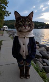 stylized by Bil Keane , photograph, African American subjects, professionally shot of a Waterfront full of Plated Casual thicc Northern Maine Coon Kitten