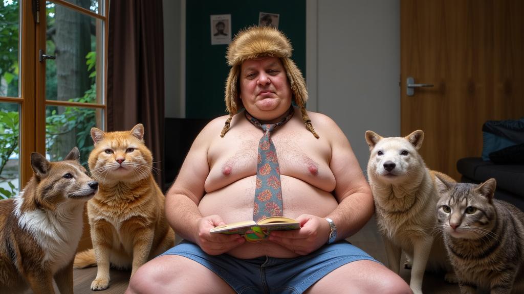photograph, Rule of Thirds, High exposure of a chubby Contemporary Uncle , he is very Glad and Elderly