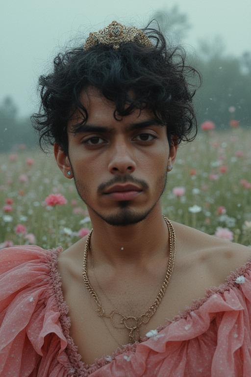 stylized by Steven Meisel and Vivienne Westwood and Guy Aroch , photograph, surreal, close up shot of a light weight Persian Guy
