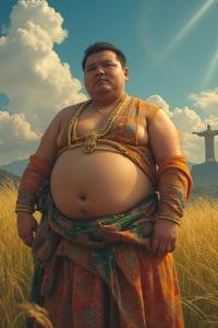 stylized by Tyler Shields and Constantin Joffe , photograph, fairy tale, medium close up shot of a Cartoony Vogue obese Hmong Male Nobleman