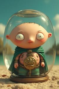 photograph, highly detailed, wide shot of a well endowed Algerian Stewie Griffin of Pandora , Stewie Griffin is Collecting art