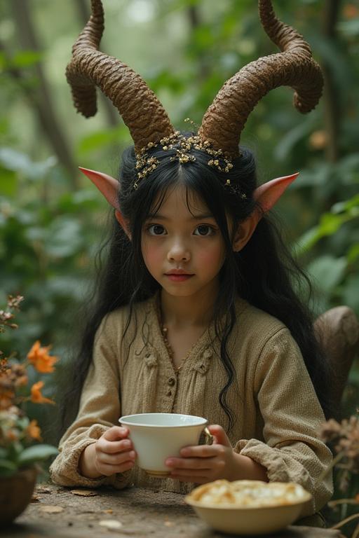art by Guy Aroch , photograph, elegant, aerial shot of a Surreal Nurturing small Peasant The Horned God of Faith as a Oblivion game character