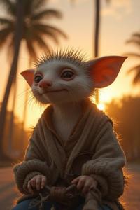 photograph, intricate background, angle from below of a Bustled Ethereal short Costa Rican Dobby , he is riding a Hedgehog