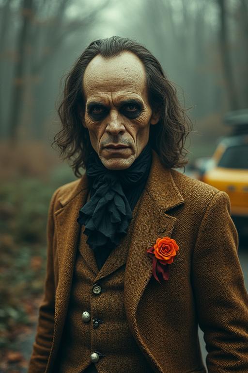 photograph, majestic, aerial shot of a Frilled Conversational stout Antipatriarch Taxi driver Man , he is from the s