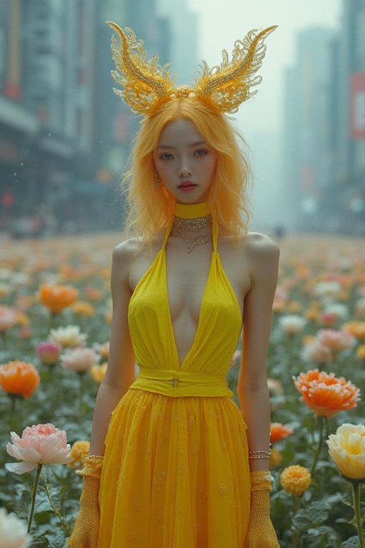 designed by Guo Pei , photograph, concept art, soft focus of a Heavenly Incredibly Detailed strong Punks Sister Female Replicant