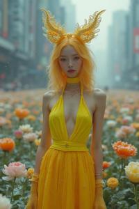 designed by Guo Pei , photograph, concept art, soft focus of a Heavenly Incredibly Detailed strong Punks Sister Female Replicant