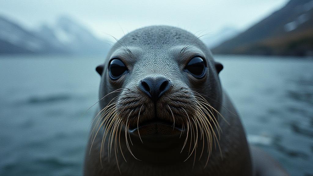 by Taylor Wessing and Pete Turner and Bojan Jevtic , photograph, best quality, selfie shot angle of a Styled Detestable Sea Lion