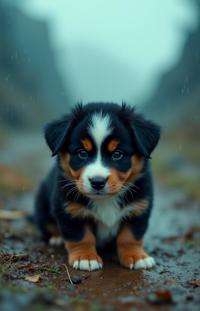 by Chris Cunningham , photograph, insane details, POV shot of a pokemon style Bernese Mountain Puppy