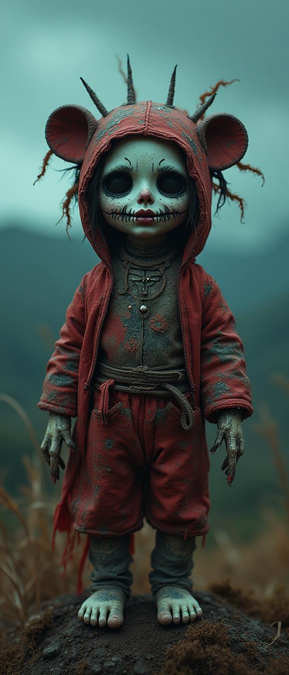 photograph, highly detailed, soft focus of a Neo Tokyo Voodoo doll , it is very Beautiful and Cherubic