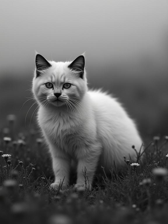 stylized by Fay Godwin and Dmitri Danish and Thomas Edwin Mostyn , photograph, hyper detailed, ground level shot of a dark white Himalayan Kitten of Connection