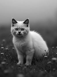 stylized by Fay Godwin and Dmitri Danish and Thomas Edwin Mostyn , photograph, hyper detailed, ground level shot of a dark white Himalayan Kitten of Connection