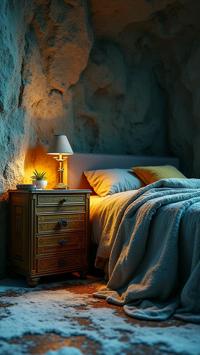 designed by Matti Suuronen and Dariusz Klimczak , photograph, concept art, over the shoulder shot of a Infused Vintage Dark ages Nightstand