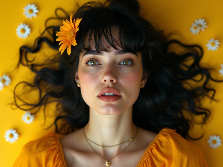 photograph, hyper detailed, overhead angle of a Black mouthed Flashy full figured Grunge Female Herbalist , she has Fascinating hair