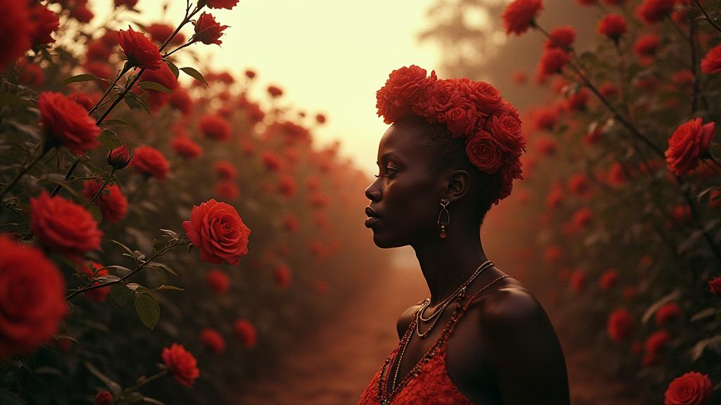 stylized by Nobuyoshi Araki and Clemens Ascher and Martin Parr , photograph, crowded vegetation with Roses, elegant