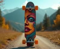 designed by Chris Cunningham , photograph, masterpiece, over the shoulder shot of a Aborigine Skateboard
