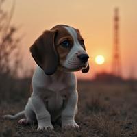 designed by Linnea Strid and W Eugene Smith , photograph, Rule of Thirds, zoomed out of a Cyborg Appealing Basset Hound Puppy