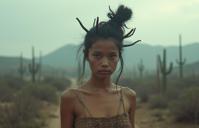 art by Ingrid Endel and Maia Flore and Chris Cunningham , photograph, Rule of Thirds, body shot of a Vogue Strapless small Papuan Female Cryptographer