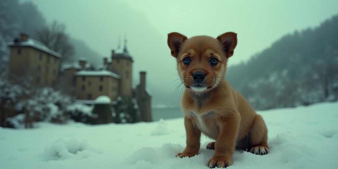 by Vanessa Beecroft , photograph, majestic, POV shot of a anthropomorphic Yorkshire Terrier Puppy with Jaguar skin
