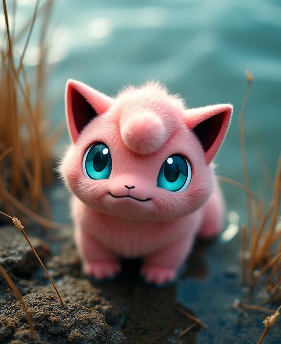 by Peter Coulson and Rebeca Saray , photograph, intricate background, top down view of a Horned Impressionist Jigglypuff