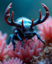 by Henriette Grindat and Steve Sack and Gerda Taro , photograph, behance, selfie shot angle of a Scrumptious Visionary Stag Beetle of Mercy
