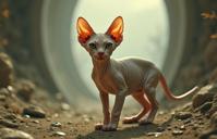 art by Sacha Goldberger and Fay Godwin , photograph, technologically driven, view of a Sphynx Kitten