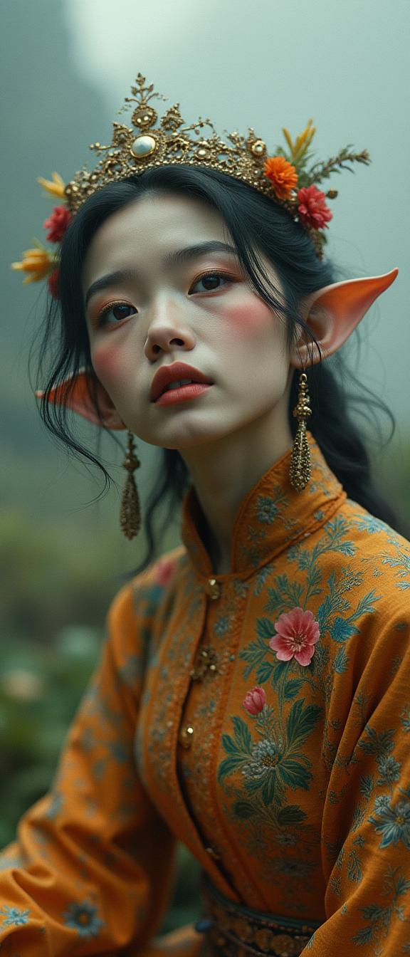 photograph, fairy tale, shoulder level shot of a Thundering Fiery slender Cosplayer Female Dwarf , she is Sharkskin skin