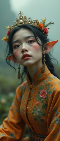 photograph, fairy tale, shoulder level shot of a Thundering Fiery slender Cosplayer Female Dwarf , she is Sharkskin skin
