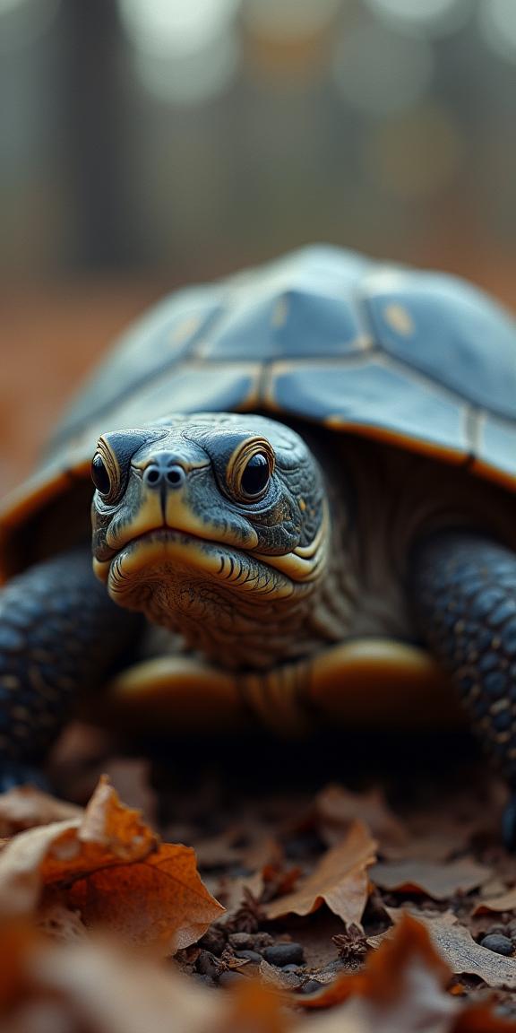 photograph, fine detail, medium close up shot of a Simple Affectionate Leatherback Turtle , Cossack background