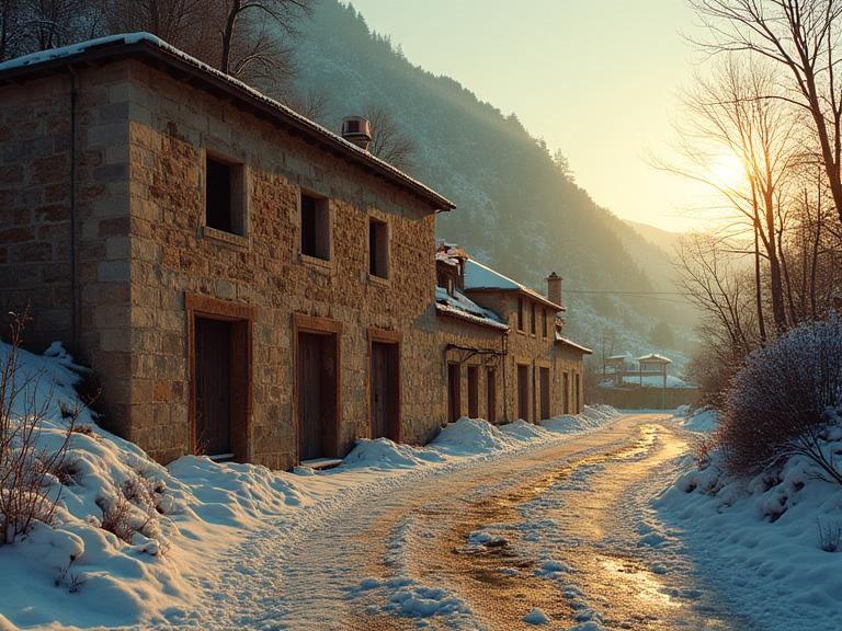 art by Alfred Eisenstaedt and Ren Hang , photograph, Gold theme , two shot angle of a traditional Bosnian Warehouse