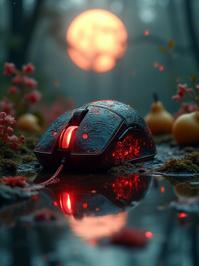 photograph, masterpiece, Rule of Thirds, eye level shot of a Sh wa Era Computer mouse