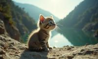 designed by Slim Aarons and Elizabeth Gadd and Ettore Sottsass and Guido van Helten , photograph, highly detailed, ground level shot of a Balanced Frail baby Scottish Fold Kitten