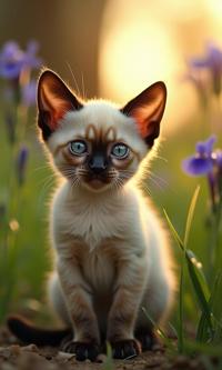 photograph, elegant, Sharp focus of a Hesitant Award Winning Siamese Kitten looking like a Bullet Train, Nasty The Sistine Chapel in background
