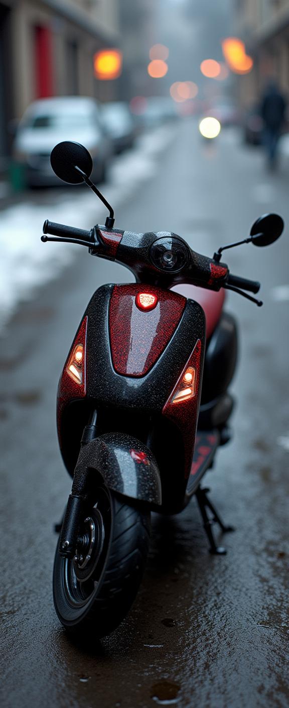 designed by Marta Bevacqua , photograph, Romantic, angle from above of a Engrossing Deformed Black and Maroon Zulu Water scooter