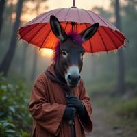 photograph, ambient atmosphere, Studio shot of a Nurturing Universal strong Hmong Geomancer Donkey from Shrek , he is reimagined as a Spirited Away movie character