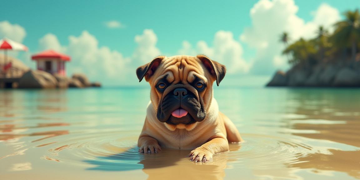 designed by Justin Gaffrey and Stephen Shore and Katia Chausheva and Andre de Dienes , photograph, Rule of Thirds, two shot angle of a Floating Wet hybrid Bulldog Puppy