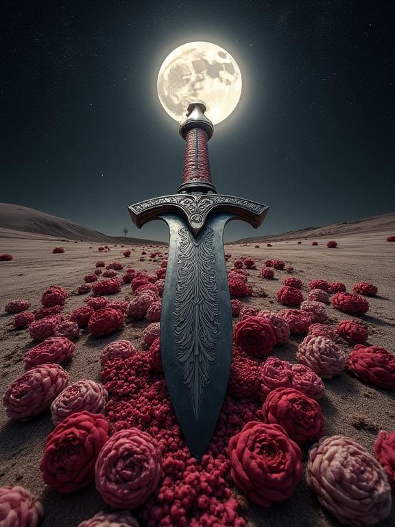 photograph, majestic, Mandala, angle from above of a Cleancore Disheartened Hungarian Dagger