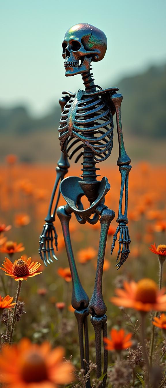 photograph, Spirit world, wide shot of a Award Winning Iridescent Mughal Skeleton , it is forged by Marvel Cinematic Universe