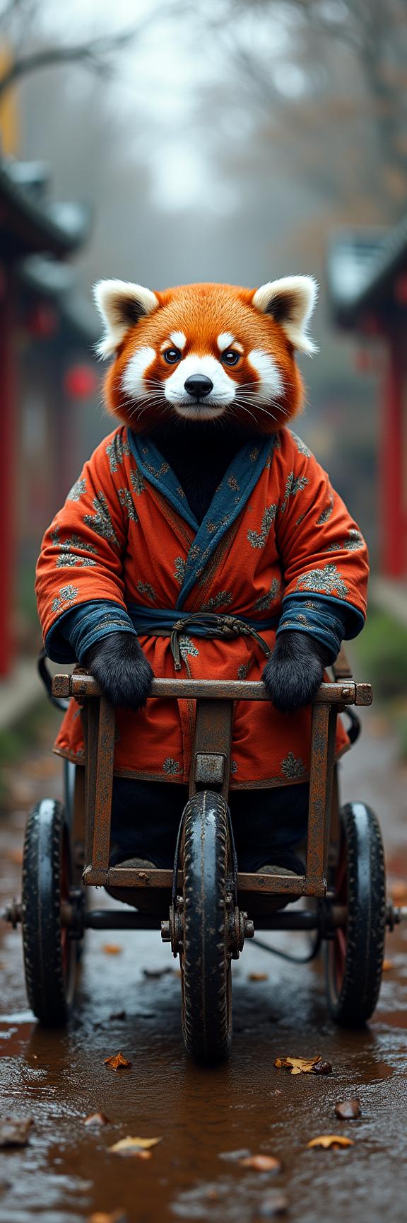 by Bojan Jevtic and Deirdre Sullivan Beeman and Michael Wesely , photograph, award winning, full shot of a traditional Shinto Red Panda drawn carriage