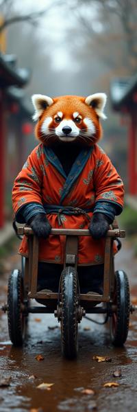 by Bojan Jevtic and Deirdre Sullivan Beeman and Michael Wesely , photograph, award winning, full shot of a traditional Shinto Red Panda drawn carriage