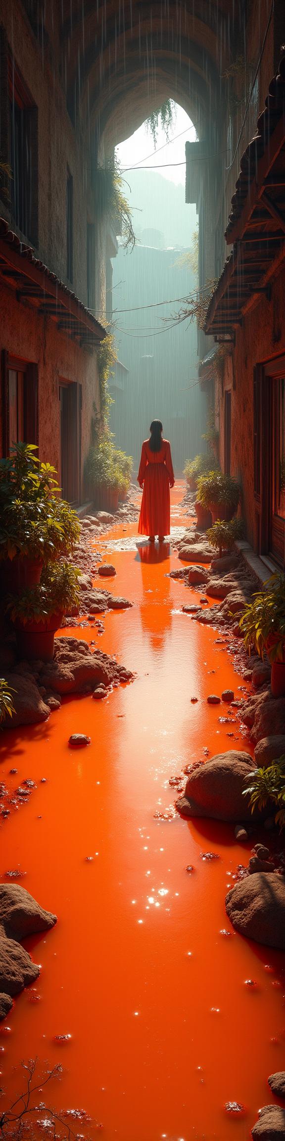 photograph, masterpiece, landscape of a dark orange Salt Pan from inside of a Wizard s alchemy lab, it is very Sleepycore and Maximalist