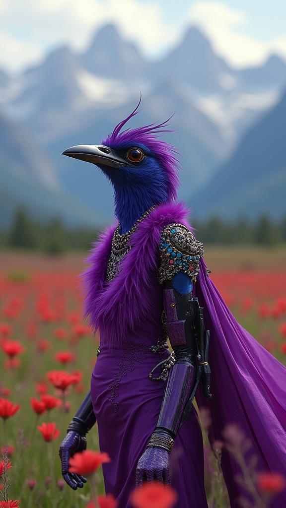 photograph, masterpiece, majestic, close up shot of a dressed in a very Aristocratic electric purple Ethiopian Plants One shoulder dress