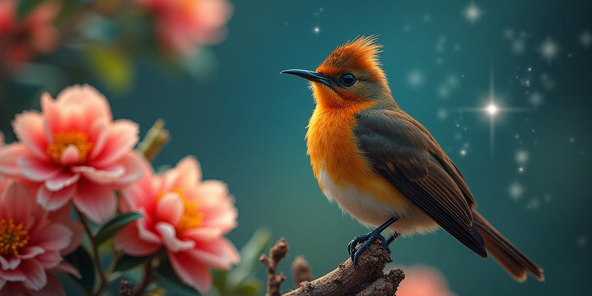 photograph, elegant, extreme close up shot of a Dramatic Hairy Great Crested Flycatcher , Stellar nursery background