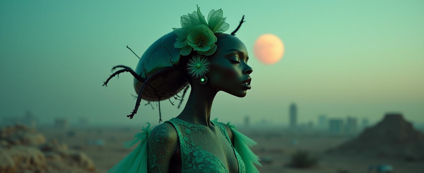 art by Ernst Haas and Ellen von Unwerth and Gertrude K sebier and Howard Schatz , photograph, Golden ratio, extreme wide shot of a Nanopunk Dynamic dark indigo slender Tang Dynasty Hercules Beetle Shoemaker