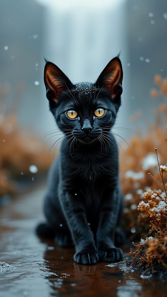 photograph, noir, Sharp focus of a Egyptian Mau Kitten of Aether , it is very Underwrapped and Vampiric