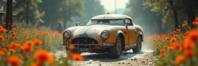 art by Ettore Sottsass and Ernst Haas , photograph, best quality, shoulder level shot of a wabi sabi Electric Vehicle