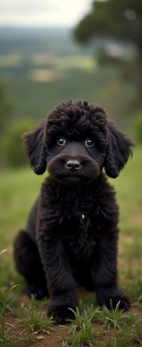 photograph, appealing, Aerial View of a Acclaimed Dark Poodle Puppy , from inside of a Narrative Portugal